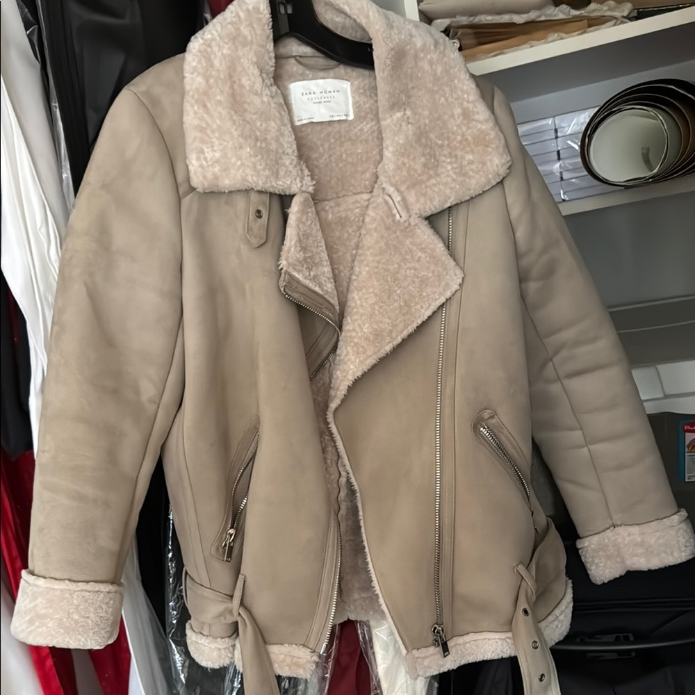 Zara Tan Teddy Shearling Jacket - size small